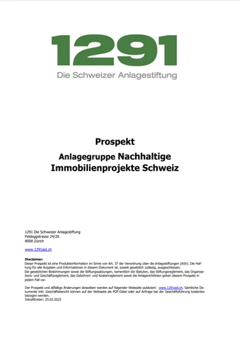 Prospekt Anlagegruppe Nachhaltige Immobilienprojekte Schweiz